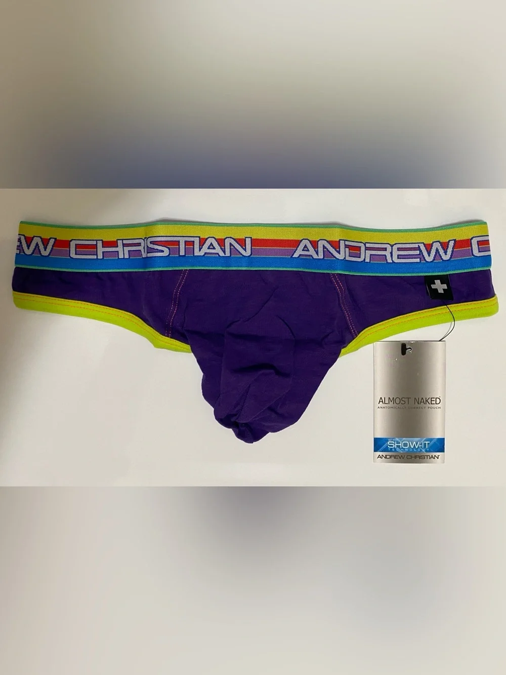 NWT! Andrew Christian Almost Naked Freedom Jock w/Show-It Ace MED Purple